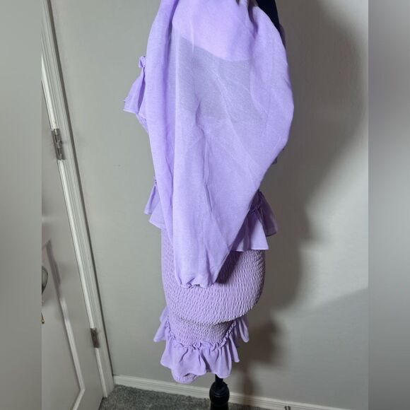 💜 Lover’s + Friends Revolve Lavender Off Shoulder Smocked Bodycon mini dress - Picture 8 of 10